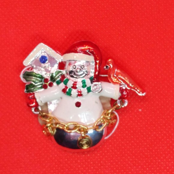 818 snowman with birdhouse and cardinal pin - Picture 1 of 3